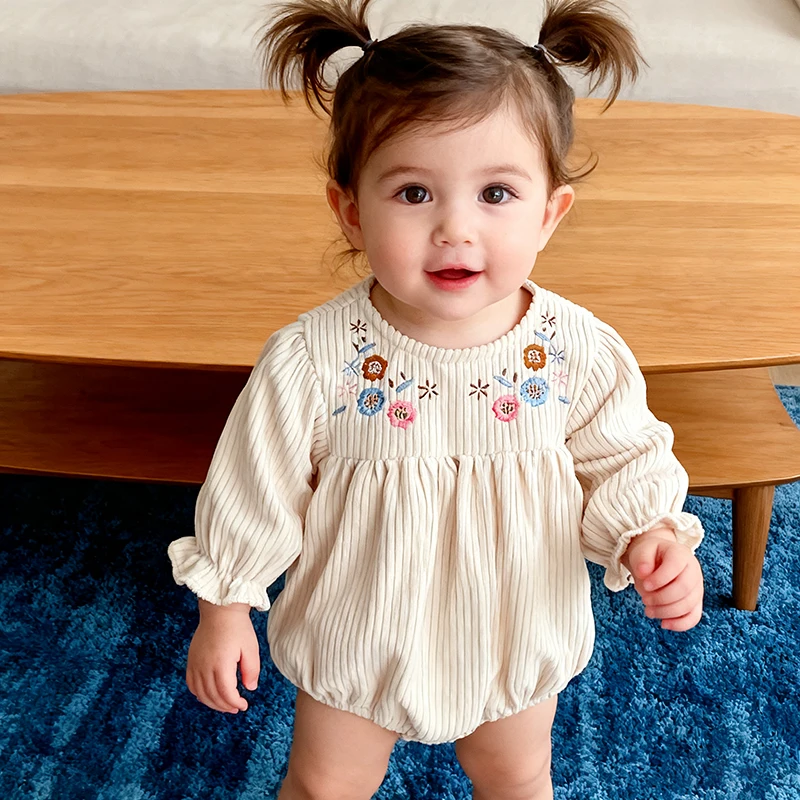 2025 New Newborn Spring Infant Baby Girl Sweet Embroidery Bodysuits Long Sleeved Baby Girl Jumpsuit Children Clothes Cute Romper