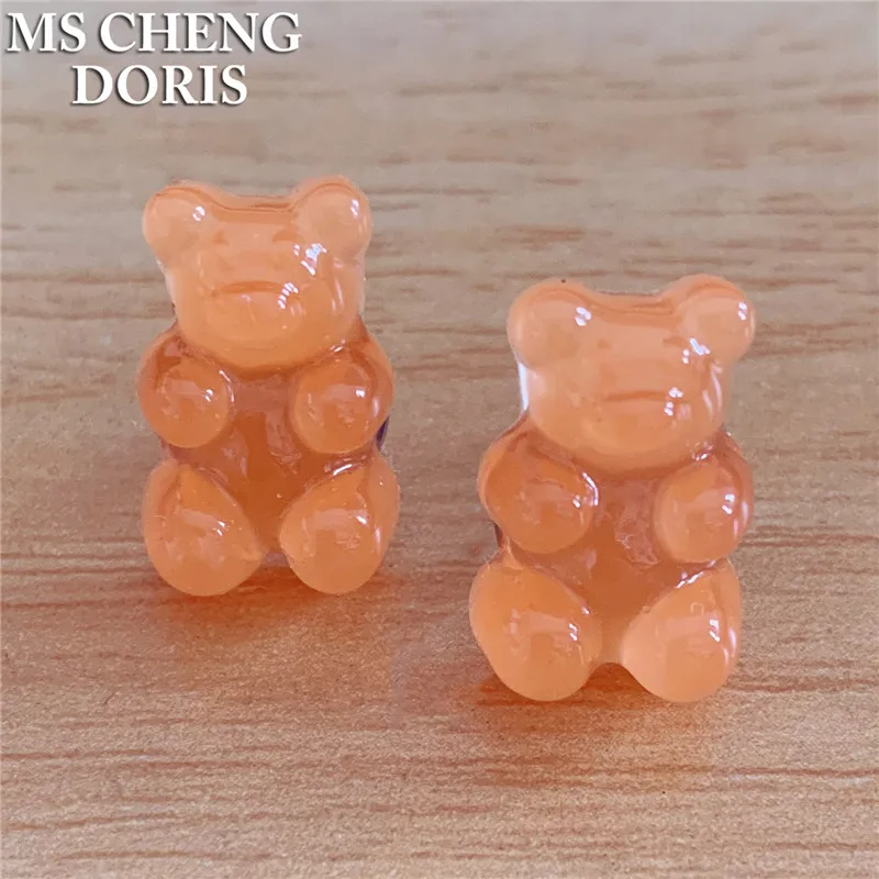 Kids Candy Color Jelly Bear Stud Earrings Women Girl Cartoon Transparent Bear Barrette Fashion Cute Resin Gummy Bear Jewelry