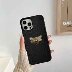 Luxury Diamond bee All-inclusive PU leather Case for iPhone 16 15 14 Phone Cover 15 13 12 11 Pro MAX Hard Shockproof Back Funda