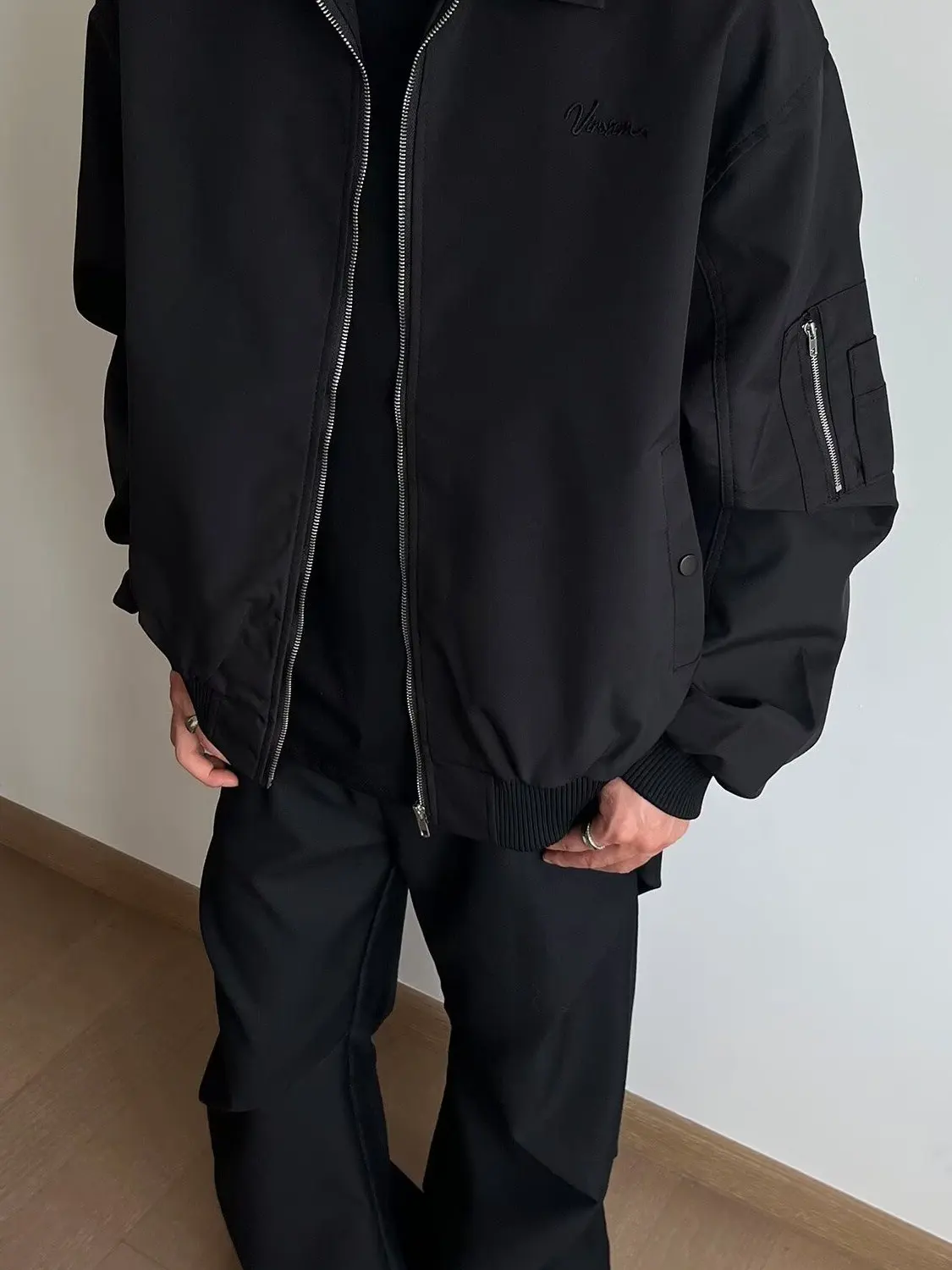 

Loose Fit Men's Jaet Hipster Sle Street Faion Harajuku Trend Cotton Long Sve Zipper Closure No Hat Youth Casual Coat