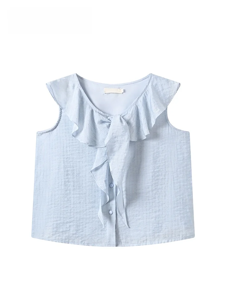 

plus Size Sleeveless Shirt Women's Summer New Style Doll Collar Versatile Slimming Top Breathable Polyester Fiber Casual Wear