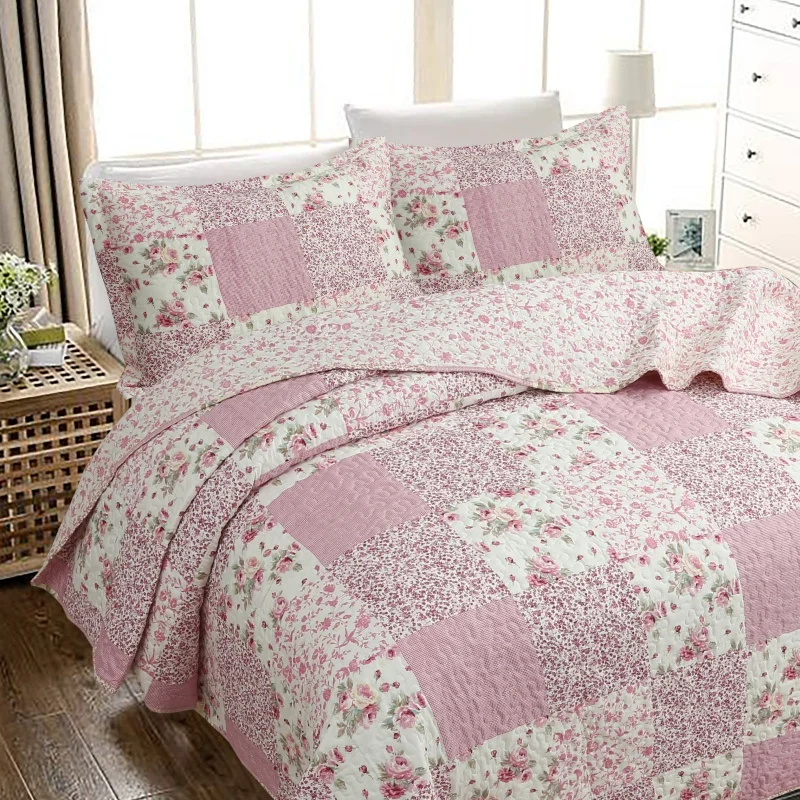 

Plaid Printed Flowers Light Summer Quilt 1/2/3 Pcs Set Princess Quilted Bedspread Air-conditioning Blanket Comforter Bedding Set