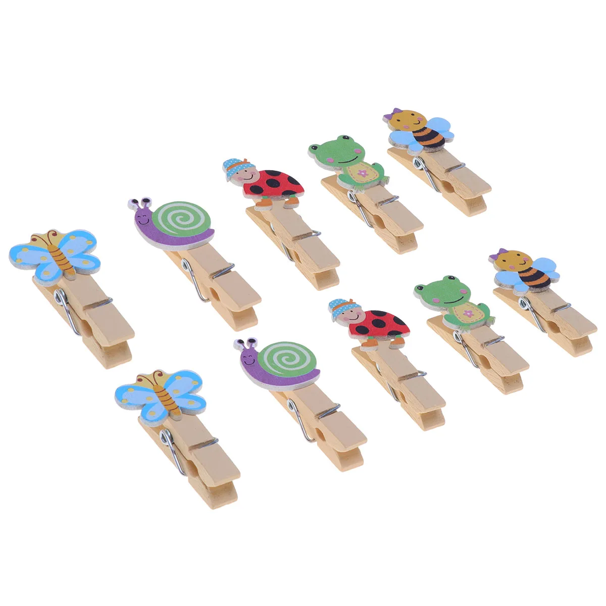 

10pcs Clip Mini Bee Peg Bamboo Clothespin Animal Picture Holder Wood Photo Clip Cartoon Wooden Frame Home Office Decor