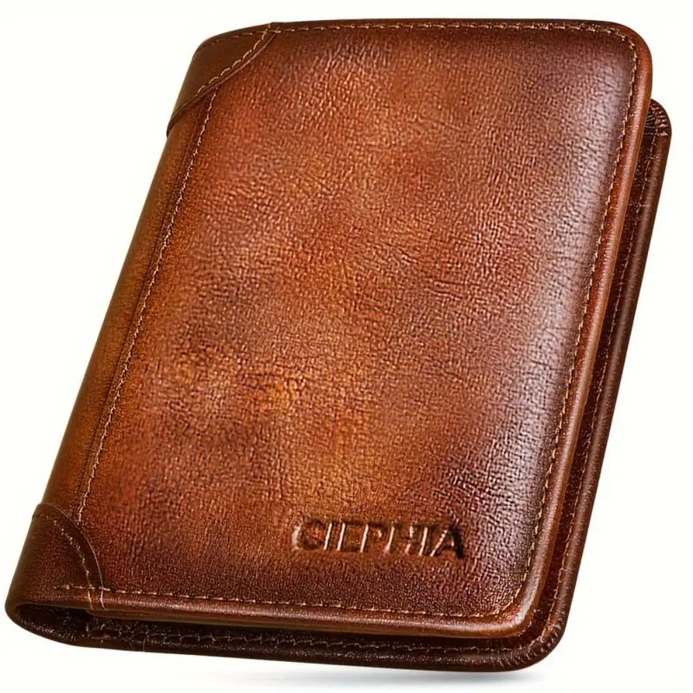 1Pcs New PU Leather Men Wallet Vintage RFID Blocking ID Credit Card Holder Short Thin Trifold Wallet