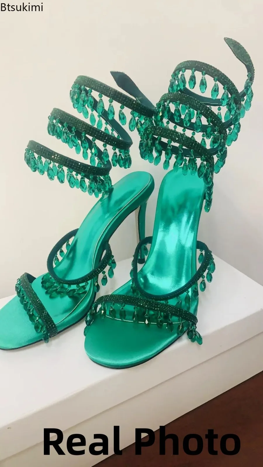 New Summer Women's Colored Diamond Pendant High Heel Sandals Rhinestone Tassel Fashion Green Sole Party Party Party Ladies Shoes image 6