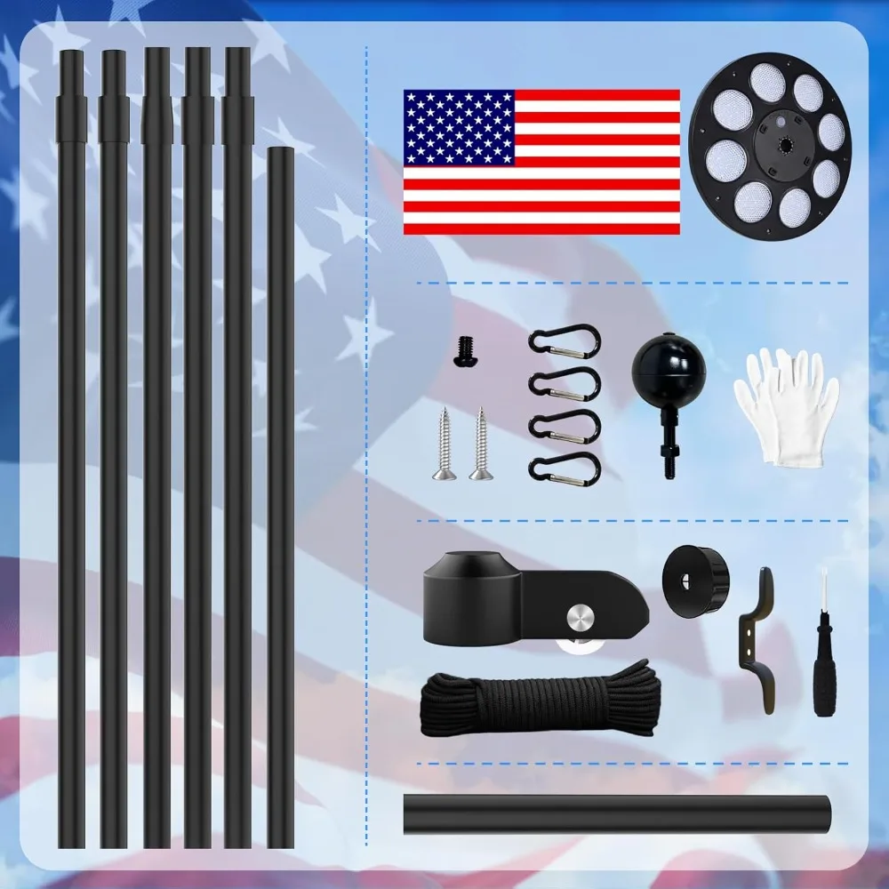 

25FT Heavy Duty Flagpole Kit with 136 LED Solar Light, IP67 Waterproof, Easy Assembly for Outdoor Use