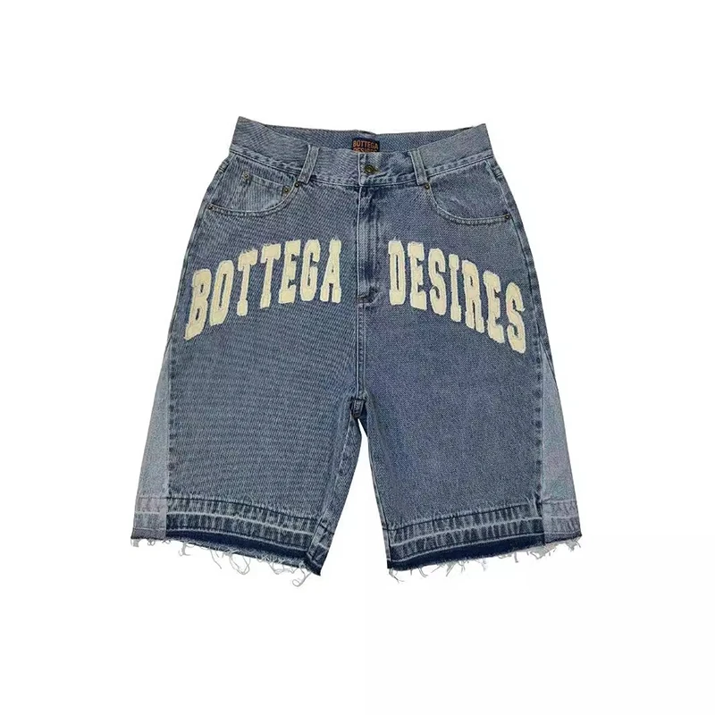 American Style Harajuku Retro Denim Shorts with Letter Embroidery Oversized Jeans Men Y2k Loose Casual Versatile Shorts Woman