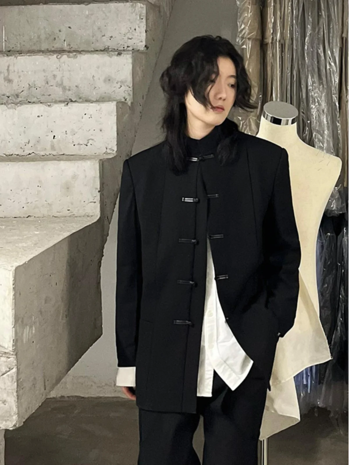 

New Chinese Sle Men's Stand Collar Jaet Spring Autumn Sle Pad oulder Western Suit Young People's Improved Zhongan Suit