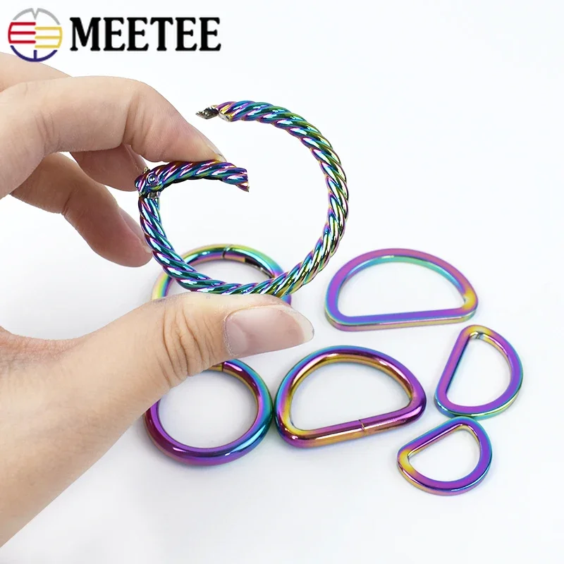 5Pcs 20/25/32/38mm Meetee Rainbow Metal O D Ring Buckles Bags Strap Adjust Loop Clasp Belt Clothes Hook DIY Hardware Accessories