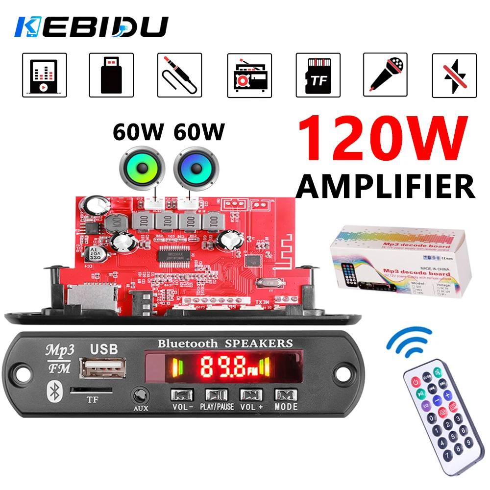 KEBIDU 120W Verstärker Bluetooth MP3 Decoder Board Kabelloses Auto-Audio-Modul MP3-Player Freisprecheinrichtung USB TF FM Radio Musik-Lautsprecher