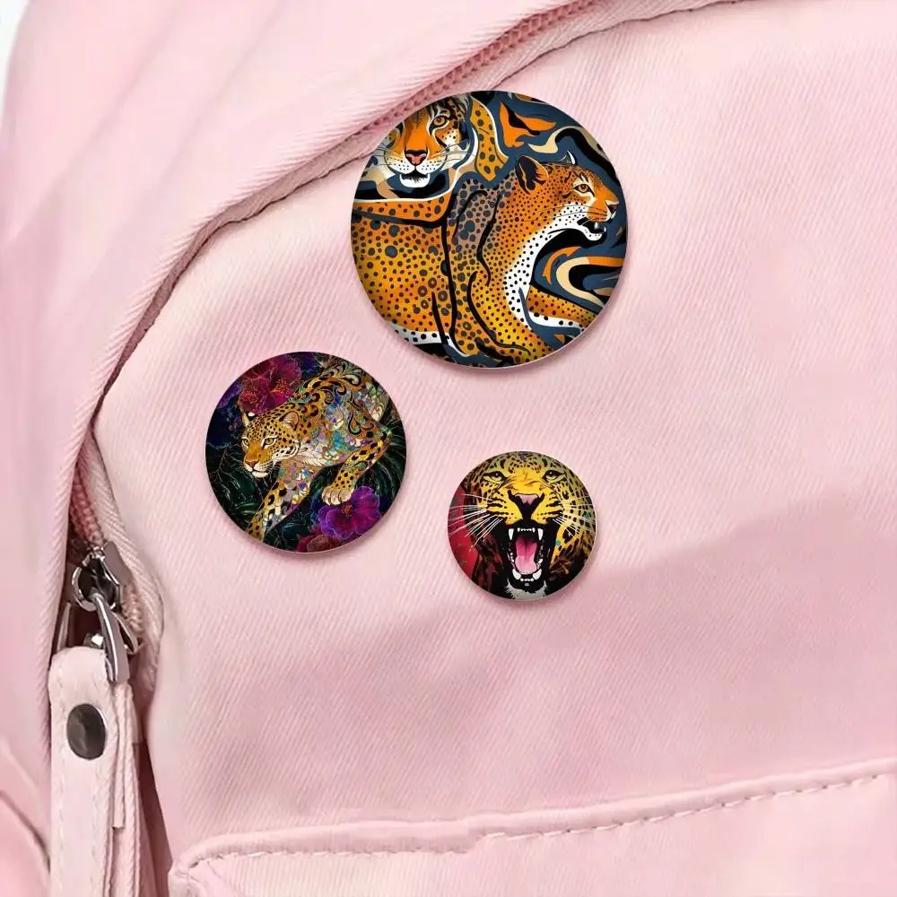 Egypt Colorful Abstract Tiger And Leopard 25 32 44 58 75mm Badges Personalized Round Brooches Pins Accessory Gift view 3