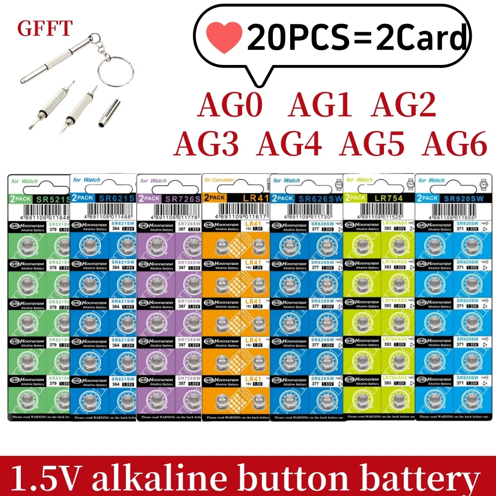 20 Pz AG0 AG4 1.5 V Batteria Alcalina AG1 AG2 AG3 AG5 AG6 LR41 377 364 371 SR621SW Batteria A Bottone