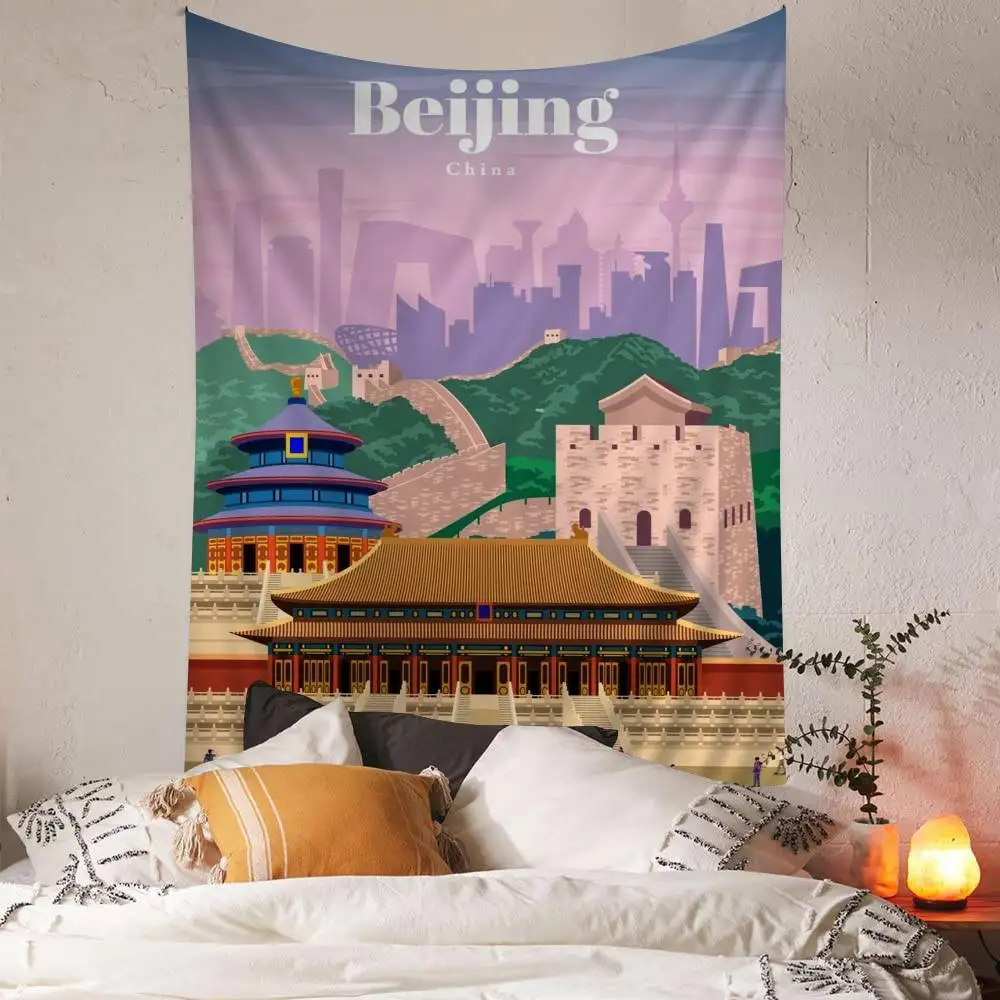 World Famous Tourist Cities Colorful Tapestry Wall Hanging Hanging Tarot Hippie Wall Rugs Dorm Wall Art Decor
