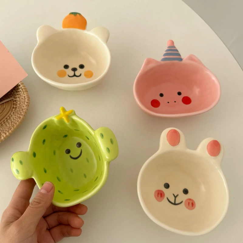 New Ceramic Tableware Cartoon Cute Pig Cactus Festival Childlike Fun Sauce Bowls Simple Hand Painted Matte Small Seasoning Dish
