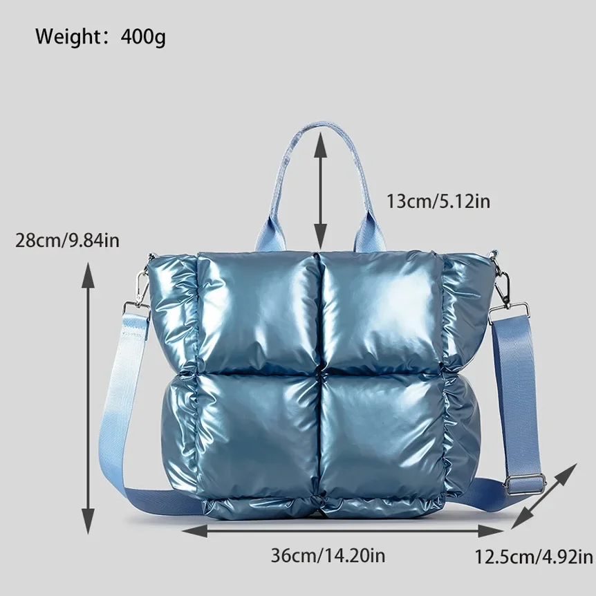 LEFTSIDE Silver Soft Big Nylon Padded Shoulder Bag for Women 2023 Korean Fashion Designer Trends Winter Crossbody Bag Handbags