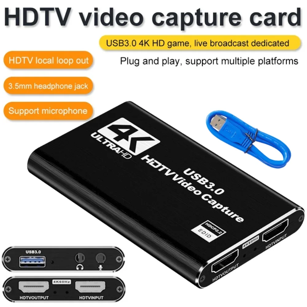

Коробка карты захвата видео 4K HDMI-совместимая карта захвата 4K 60 Гц 30 Гц 1080P 60FPS для потоковой передачи для PS4 ПК Игровая карта захвата