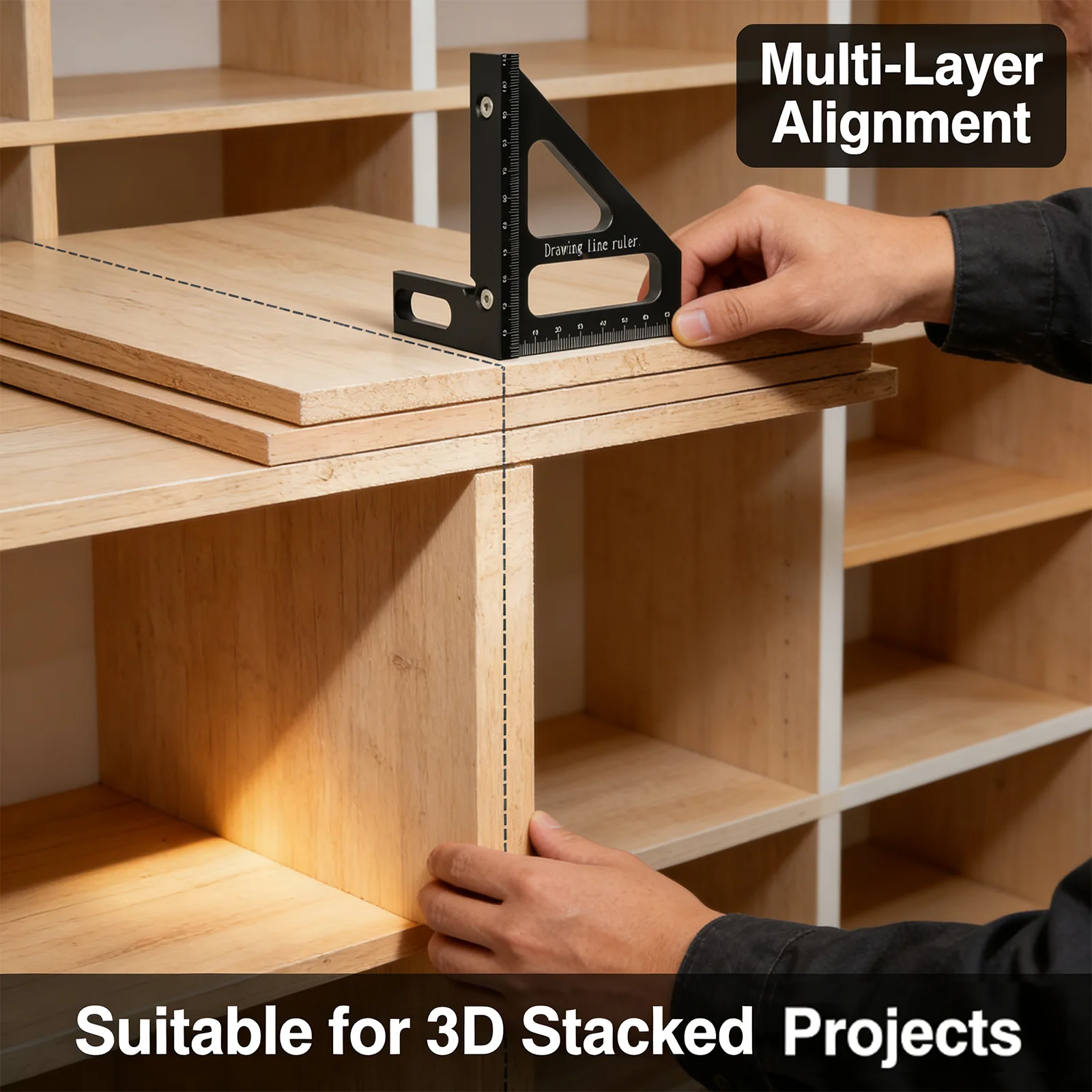 Multi-Angle Measuring Ruler, Aluminum Alloy Angle Measuring Tool for Woodworking, Degree Right Angle Ruler with Marking Function