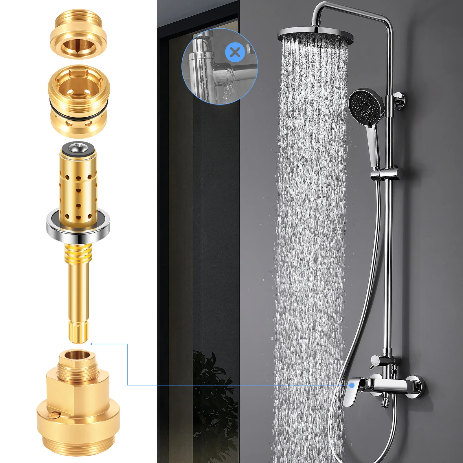 

Shower Valve Rebuild Kit for Temptrol Easy Install Brass Shower Valve Assembly Part Replacement with Hot and Cold Seat Spindle