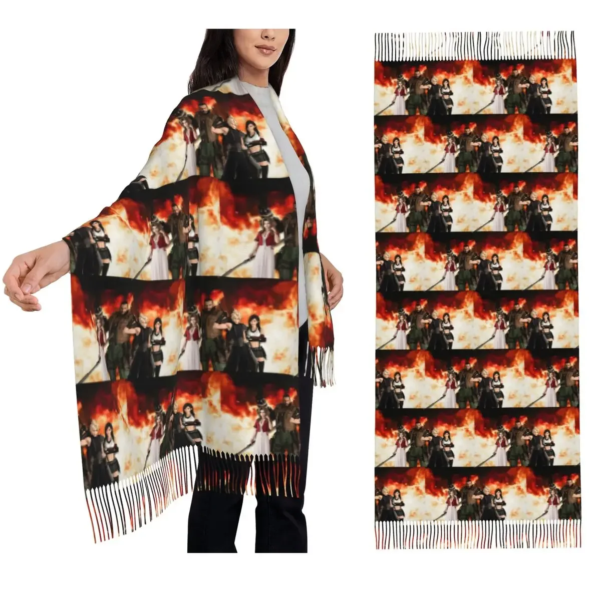 

Final Fantasy VII — шарф «все в одном», шарфы с кисточками для женщин, мягкие теплые шали и накидки, большая осенне-зимняя шаль