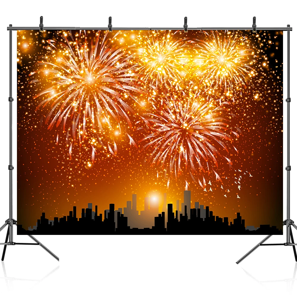 Bonvvie Colorful Fireworks Photocall Background Celebrate Happy New Year Birthday Portrait Photography Backdrop for Photo Studio