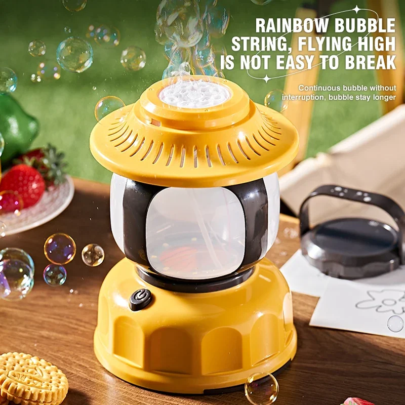 Electric Bubble Machine Camping Lamp Shape Automatic Soap Bubble Blower Machine Outdoor Game Party Wedding Birthday Gift Toy