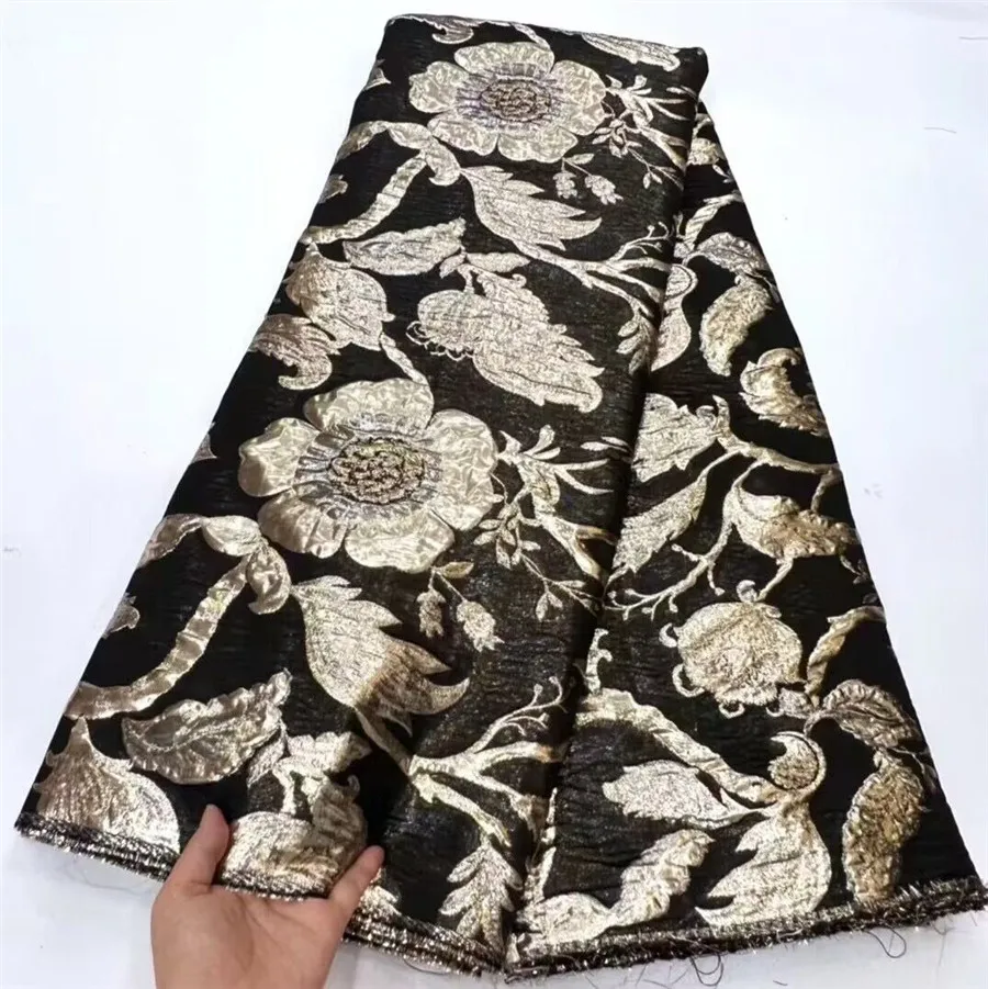 African Brocade Jacquard Luxury Fabric High Quality Nigerian Damask Gilding Lace Dress Material Brocard Tissu 5Yard DJB57