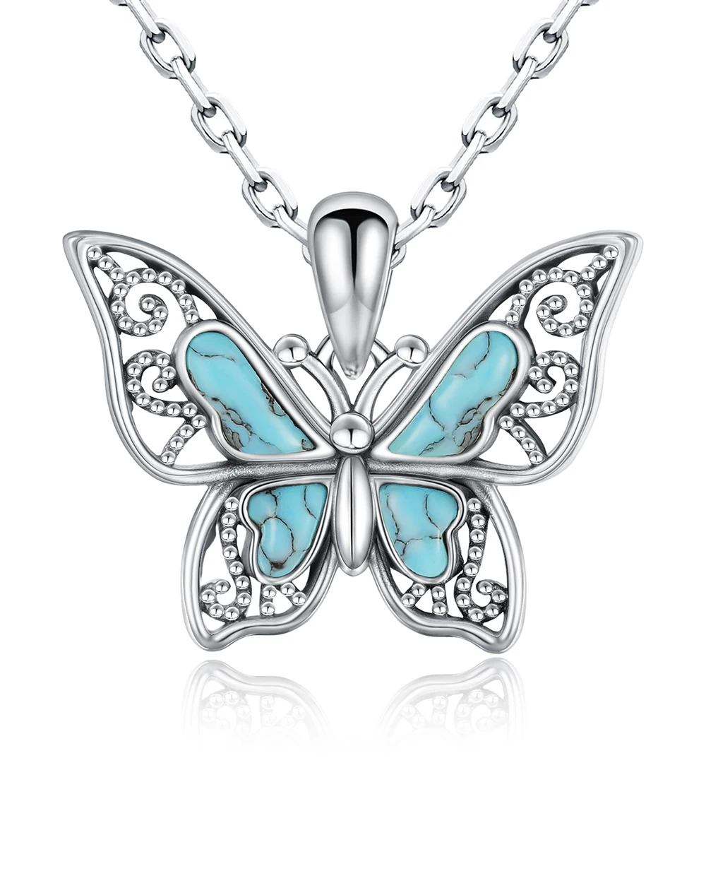 

925 Sterling Silver Butterfly Turquoise Pendant Vintage Oxidized Insect Necklace Jewelry Birthdays Christmas Gifts for Her Women