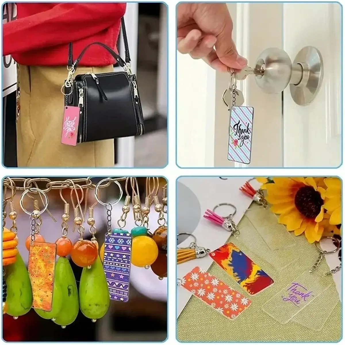 Acrylic Keychain Blanks Set - 90pcs with Key Rings for DIY Crafts and Gifts