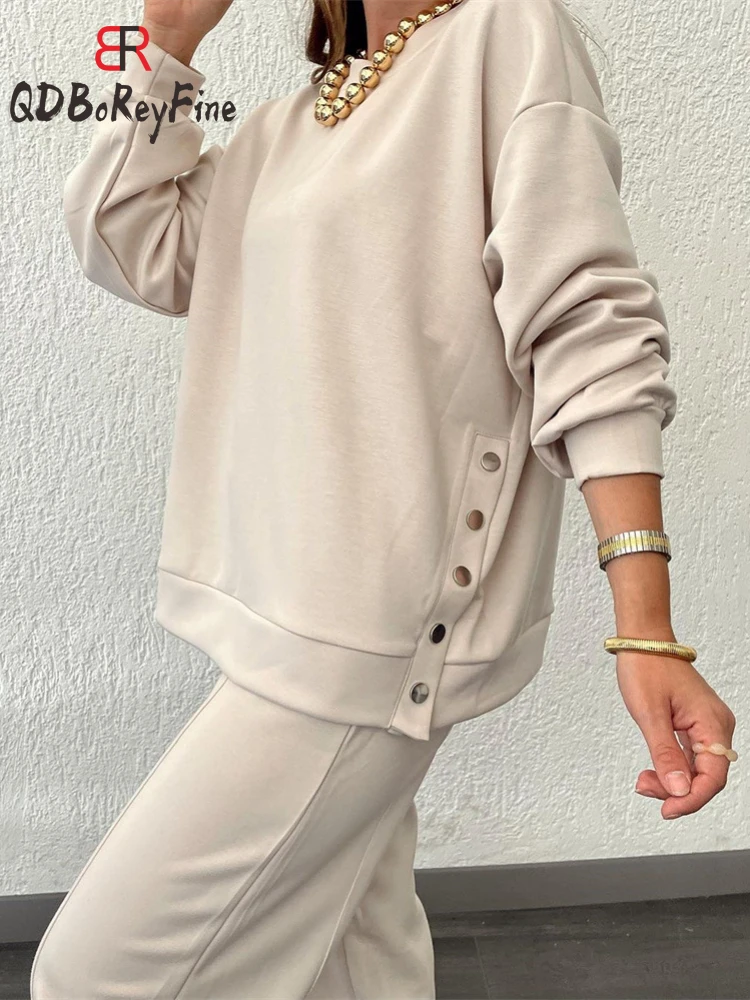 2024 Spring Tracksuit for Women Patchwork Sweatshirt Korean Women\'s Pantsuit Oversize Casual Pullover Two-piece Suit Female