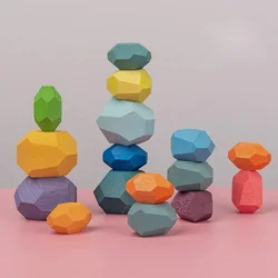 Rainbow Wooden Stones Building Blocks for Children, Colorful Stacking Balance Games, Montessori Educational Toys, Creative Gifts