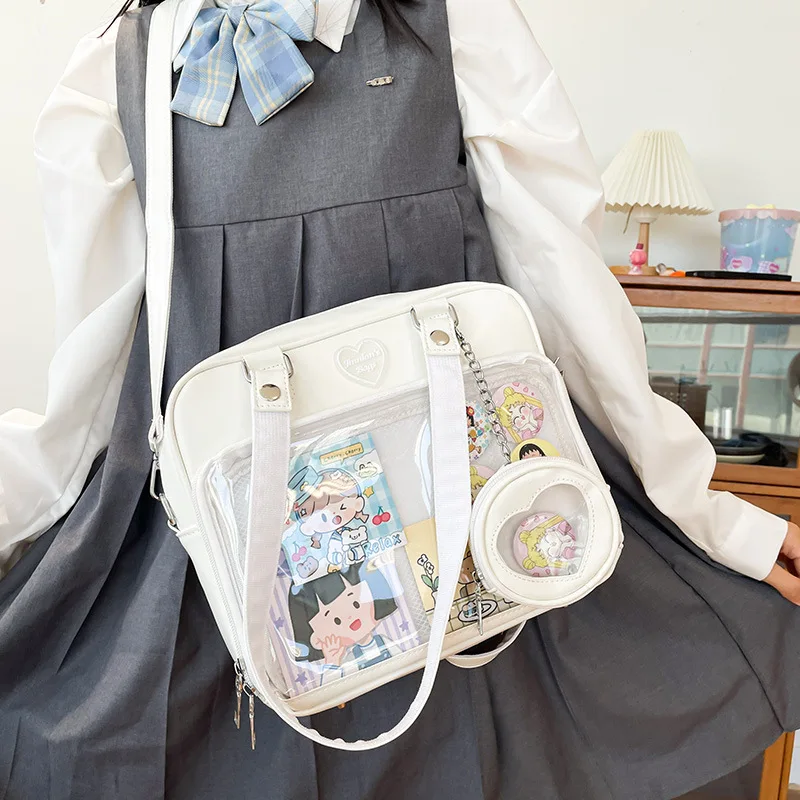 Japon Kawaii omuzdan askili çanta kadın deri JK üniforma çanta kızlar şeffaf çanta kadın öğrenci askılı çanta itabag Bolso kesesi