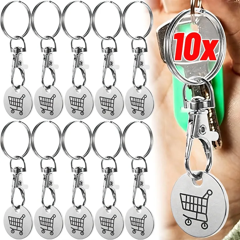 Shopping Trolley Tokens Key Ring Mini Metal Supermarket Cart Remover Coin Label Keychain for Unisex Grocery Accessories Gifts