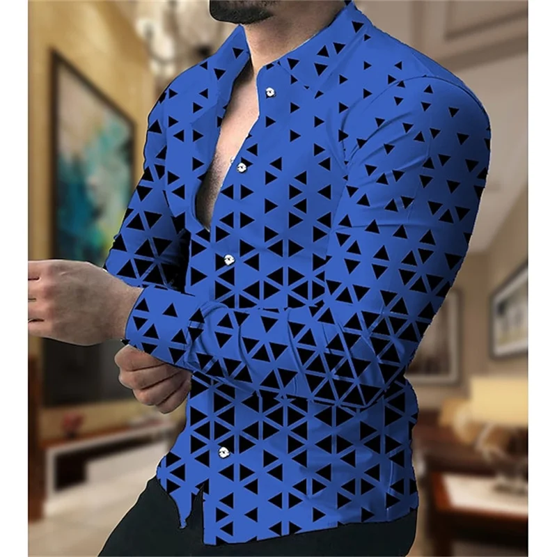 Men's Shirt Geometric Collar White Yellow Pink Red Navy Outdoor Casual Long Sleeve Button Shirt Fashion Designer Casual Comfort