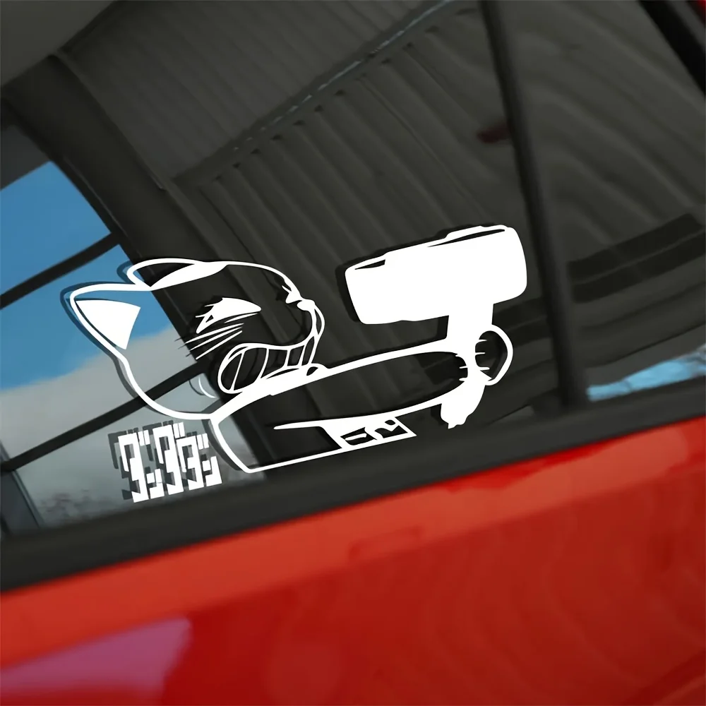 

2D Flat Sticker Turbo Granny Anime Sticker - Lucky Cat Design with Headphones and Microphones, PVC Car Sticker for Windows