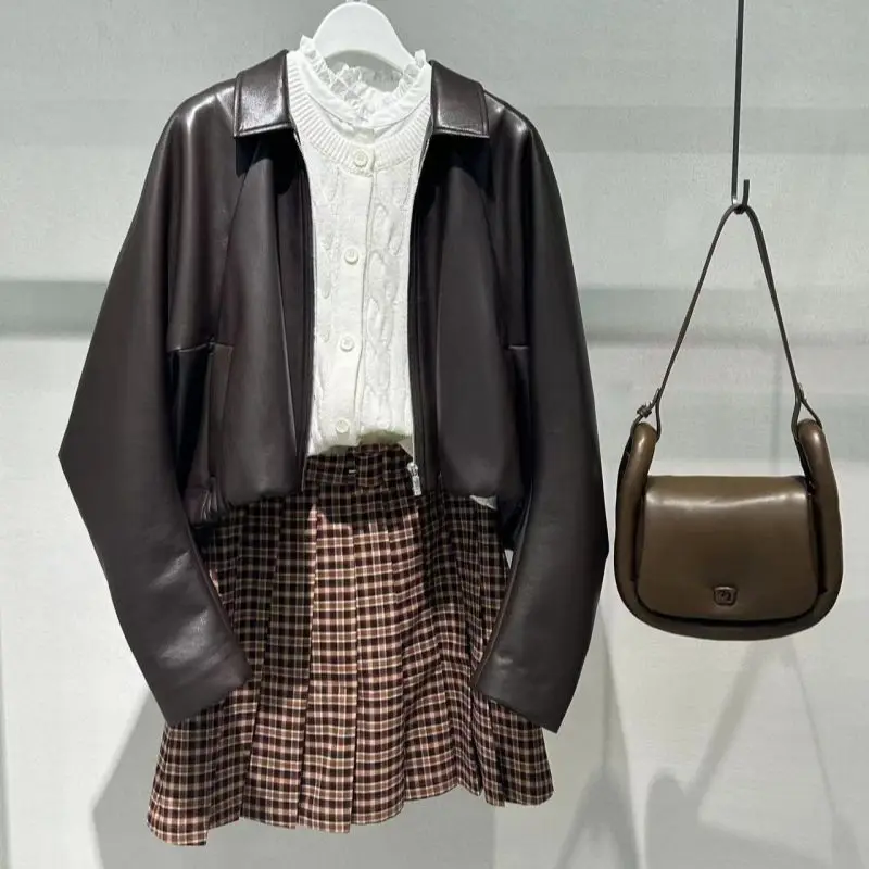 2025 ربيع جديد تصميم تحسس عادية تنوعا Batwing كم سترة قصيرة بدوره إلى أسفل طوق سترة جلدية للنساء #2