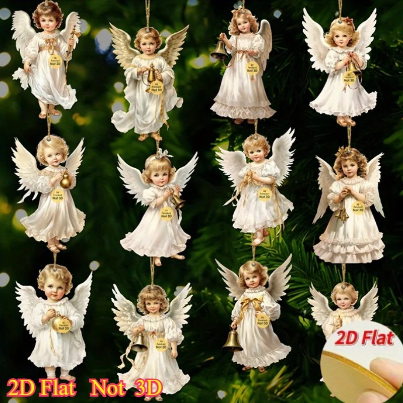 12 Stück Vintage-Weihnachtsengel-Holzanhänger, hängende Ornamente aus künstlichem Holz, perfekt für die Weihnachtsdekoration zu Hause und im Freien – Detail 1