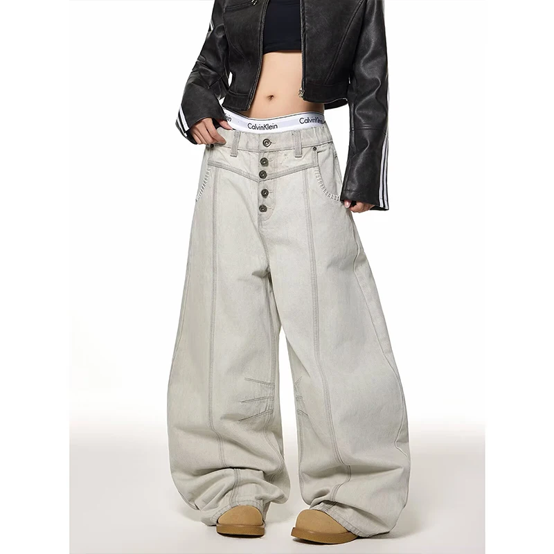 

American Retro Straight Leg Jeans ex High Waist Loose Slimming Wide Leg Pants Summer New Sle Casual Streetwear