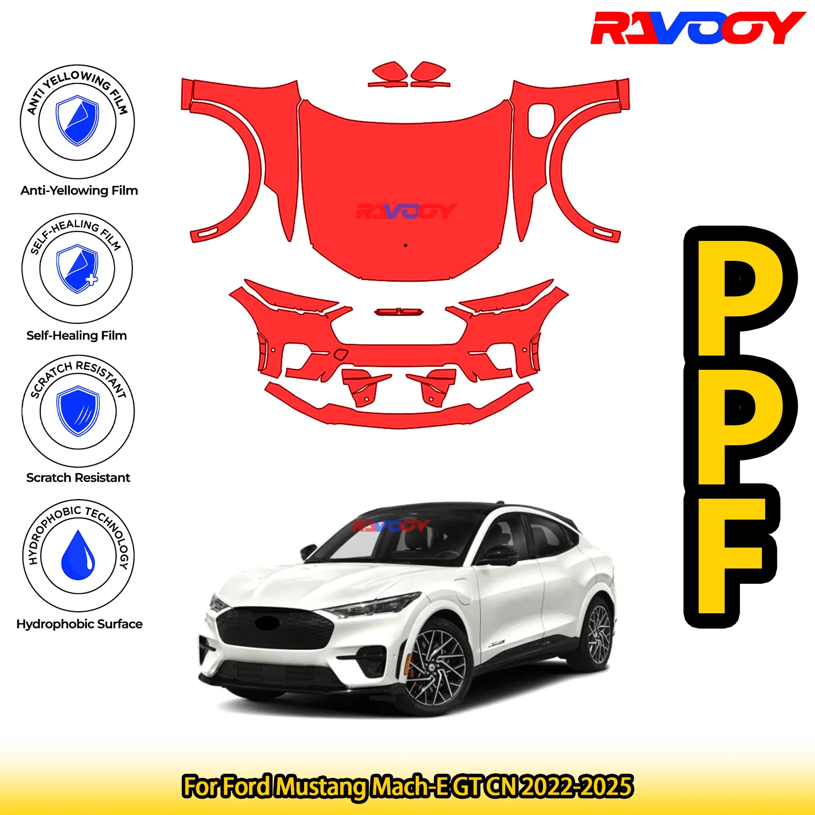 

For Ford Mustang Mach-E GT CN 2022-2025 Glossy Matte Black Precut front PPF Kit Paint Protection Film