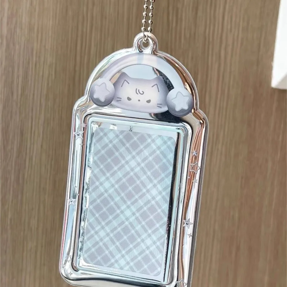 Cute 3 Inch Photocard Holder Rock Kitten PVC Photo Card Spring Keychain Transparent Idol Photo Protective Case Kpop Photo Frames