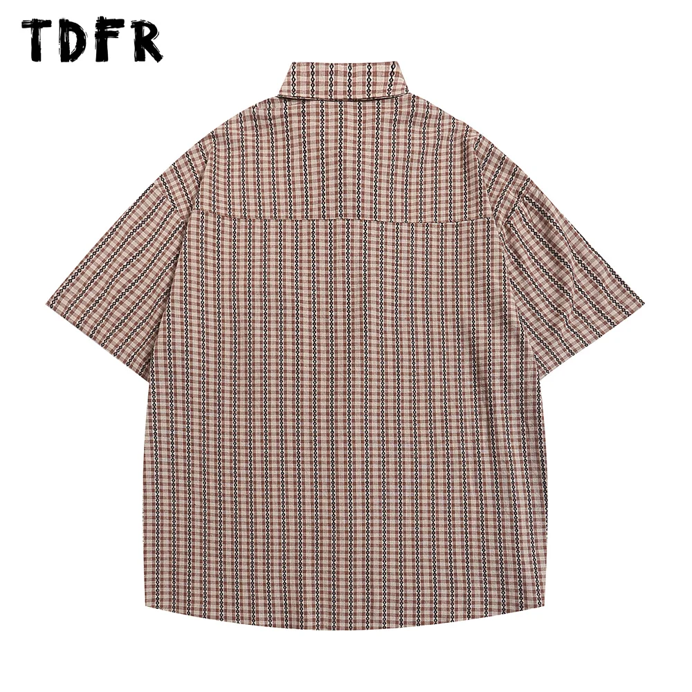 Small Plaid Short Sleeve Shirts Mens Pocket Summer Streetwear Loose Lapel Half-Sleeve Single Breasted Shirts Men Top