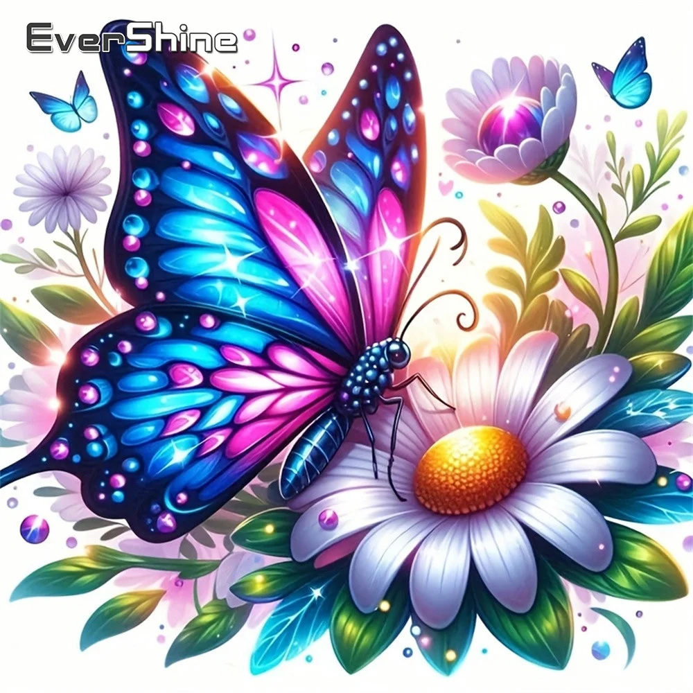 Evershine Diamant-Gemälde, Schmetterlingsbild aus Strass, Mosaik, Tier, voller quadratischer Drills, Stickerei, Gänseblümchen, Wanddekoration