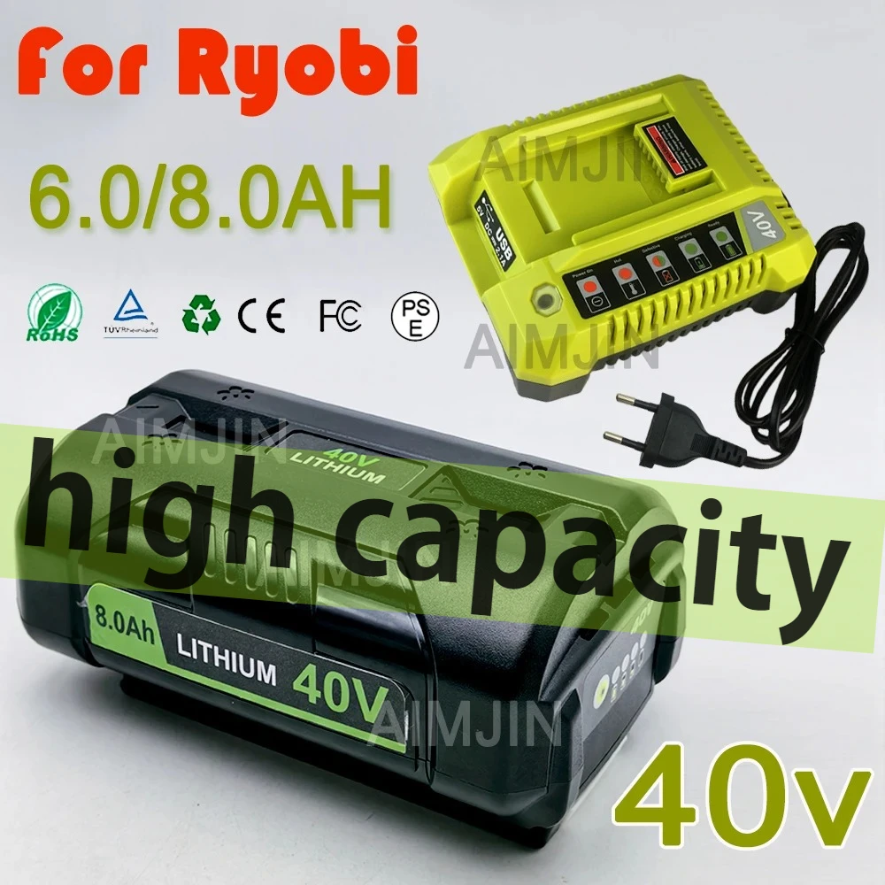 

6000mAh For Ryobi 40V Li-ion Battery Charger, Compatible OP4030 OP4040 OP4050 OP400A, Fast Charging With Dual USB Port