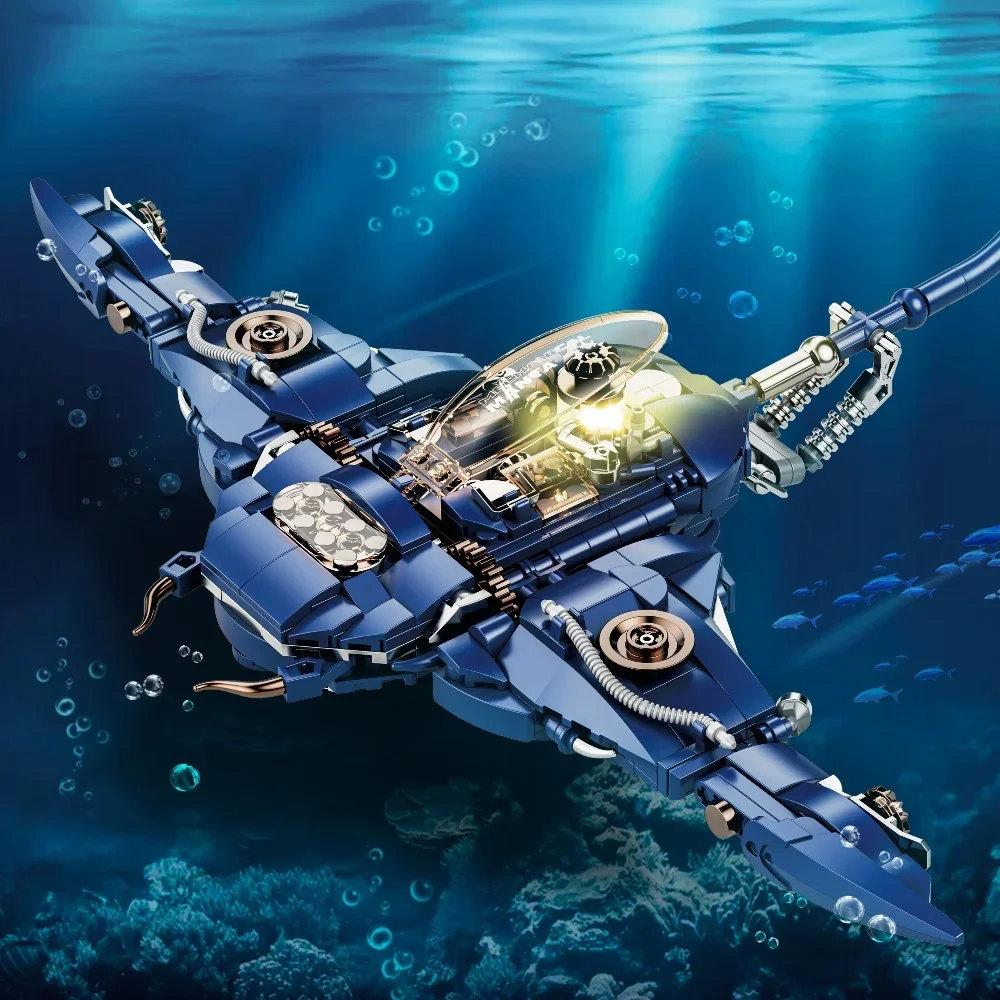 2025 novo mecânico manta raios blocos de construção conjunto moc oceano série kit tijolos técnicos haste crianças brinquedos presente para crianças adultos