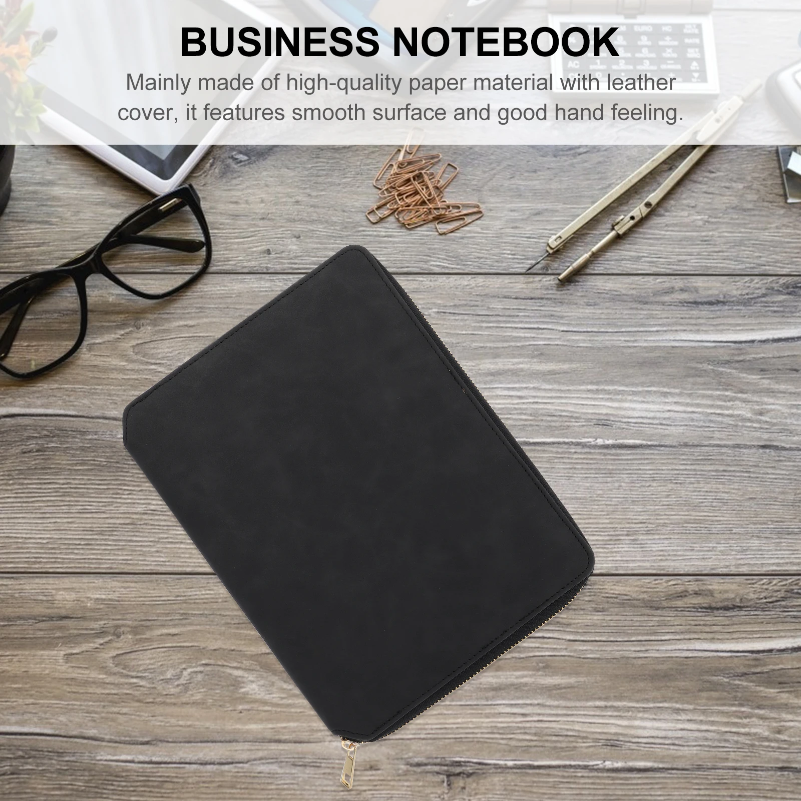

Блокнот с застежкой-молнией Сумка на молнии Блокнот для офиса и бизнеса А5 Блокноты Черная кожа