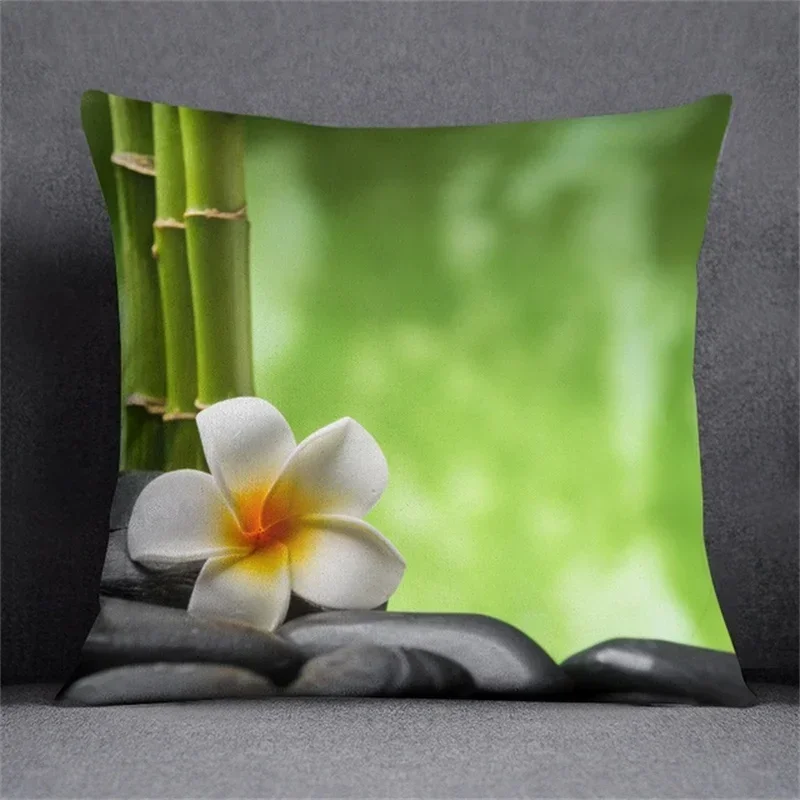 Fresh Green Bamboo Printing Pattern Cushion Cover for Home Living Room Sofa Decoration Square Throw Pillow