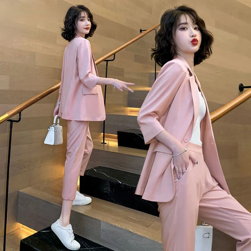 

Coat Two-piece Elegant Woman Comfortable Clothes Pants Suit Summer New South Korea Fashion Temperament Leisure Plus Size N269