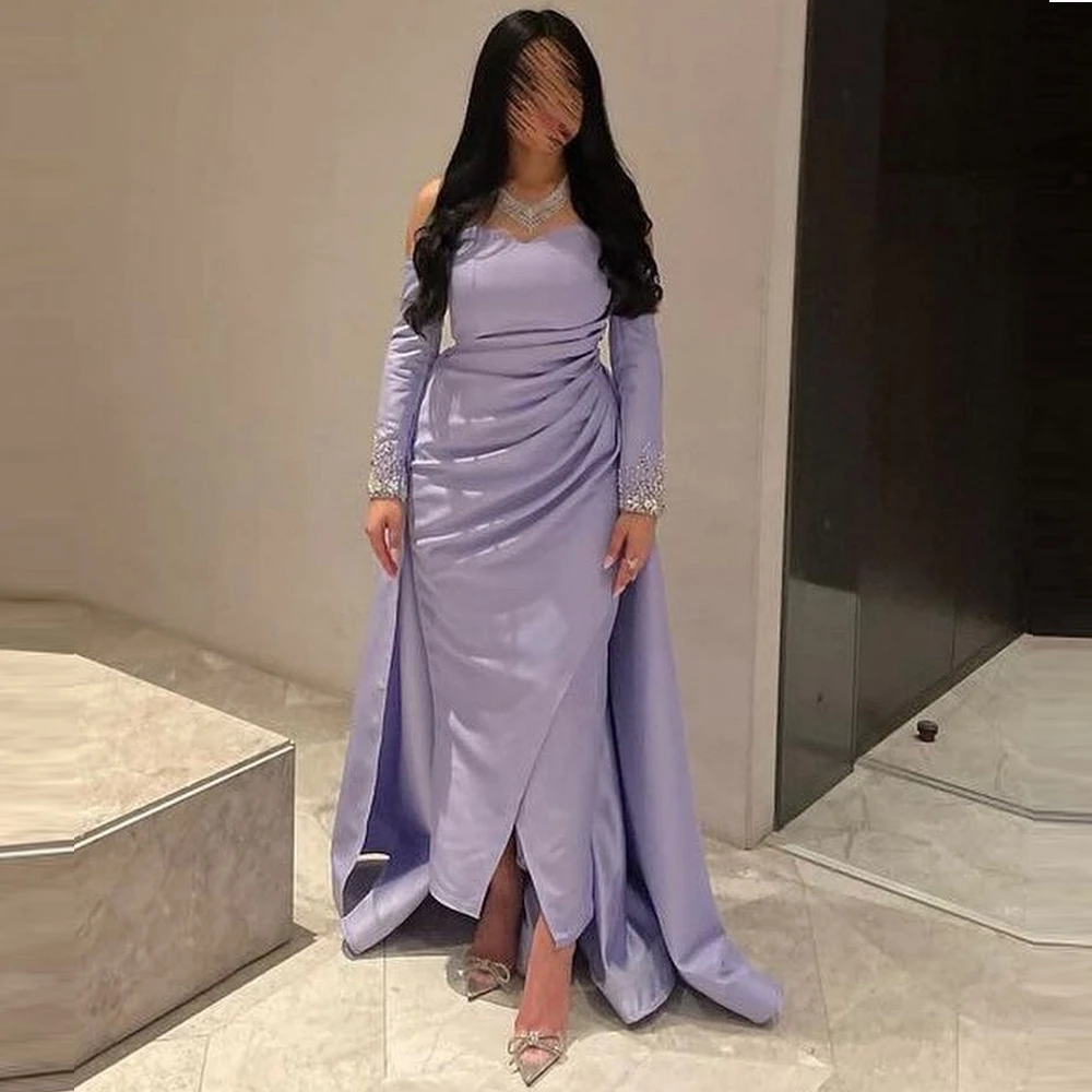 Carolina Off-Shoulder Sequins Evening Dresses Satin Long Sleeve 2023 Saudi Arabia Women Wedding Guest Elegant Formal Party Gowns