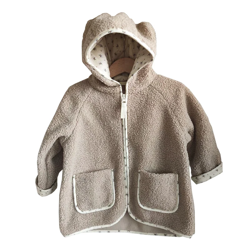 2024 New Winter Children Warm Jacket Girls Lamb Wool Hooded Jacket Boys Swan Printed Cotton Jacket Baby Autumn Clothes