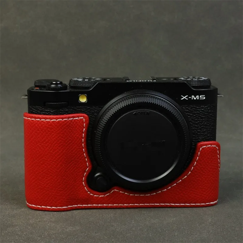 

Camera Bag Palm Print PU Leather Half Body Case for Fujifilm XM5 Fuji X-M5 Bottom Opening Cover