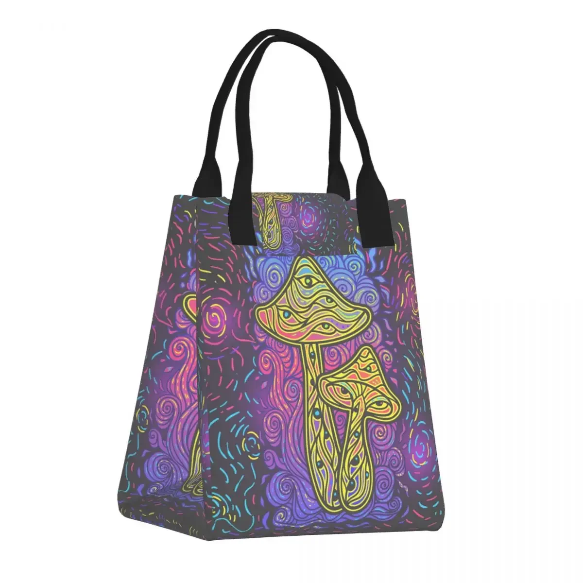 

Mushrooms With Psychedelic Fluorescent Lunch Bag Food Pouch Storage Organizer Outdoor Travel Picnic Paper Bag Thermal Bag